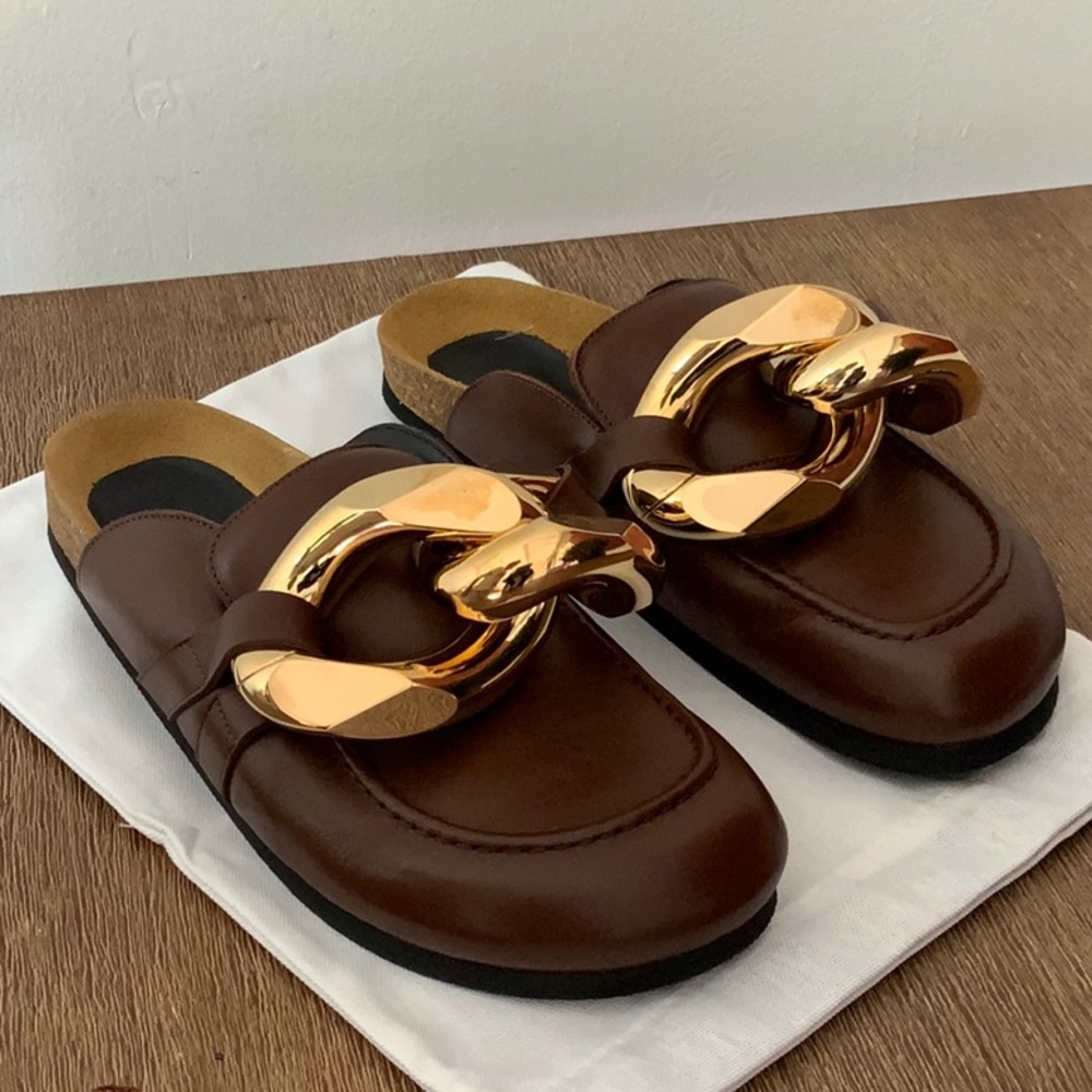 JW Anderson Chain backless leather loafers